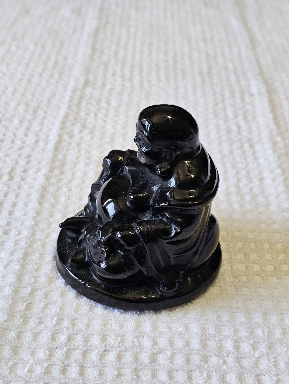 Black Obsidian Laughing Buddha Statue - Picture 2 of 8